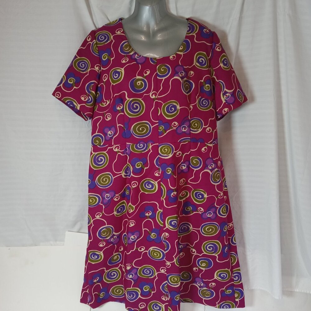 Vintage Handmade Dress Size XL Purple 1960s Retro Floral Psychedelic Swirl